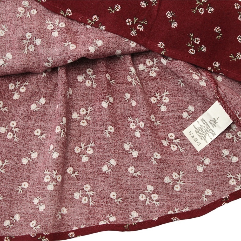 NEW! Aeropostale Women’s Long Sleeve Maroon Ditsy Floral Peasant Blouse Size L - Picture 8 of 9